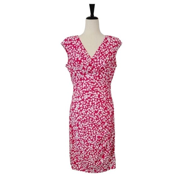 American Living Pink & White Polka-dot V-neck Ruched Cap Sleeve Dress Size 10 - Picture 1 of 9